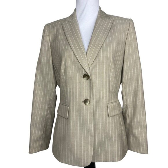 Tahari ASL Women’s Tan White Striped Two Button Business Career Blazer 10/C39 - Picture 11 of 11
